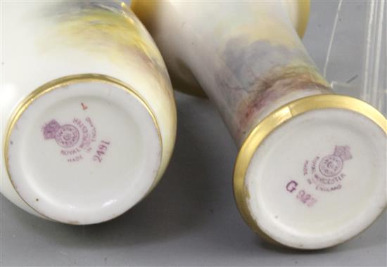Two Royal Worcester hand painted small vases, c.1937, height 14cm and 11.5cm